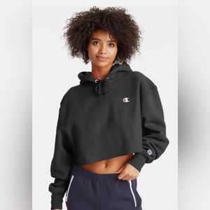 Champions reverse weave cropped cut-off hoodie with C logo in black